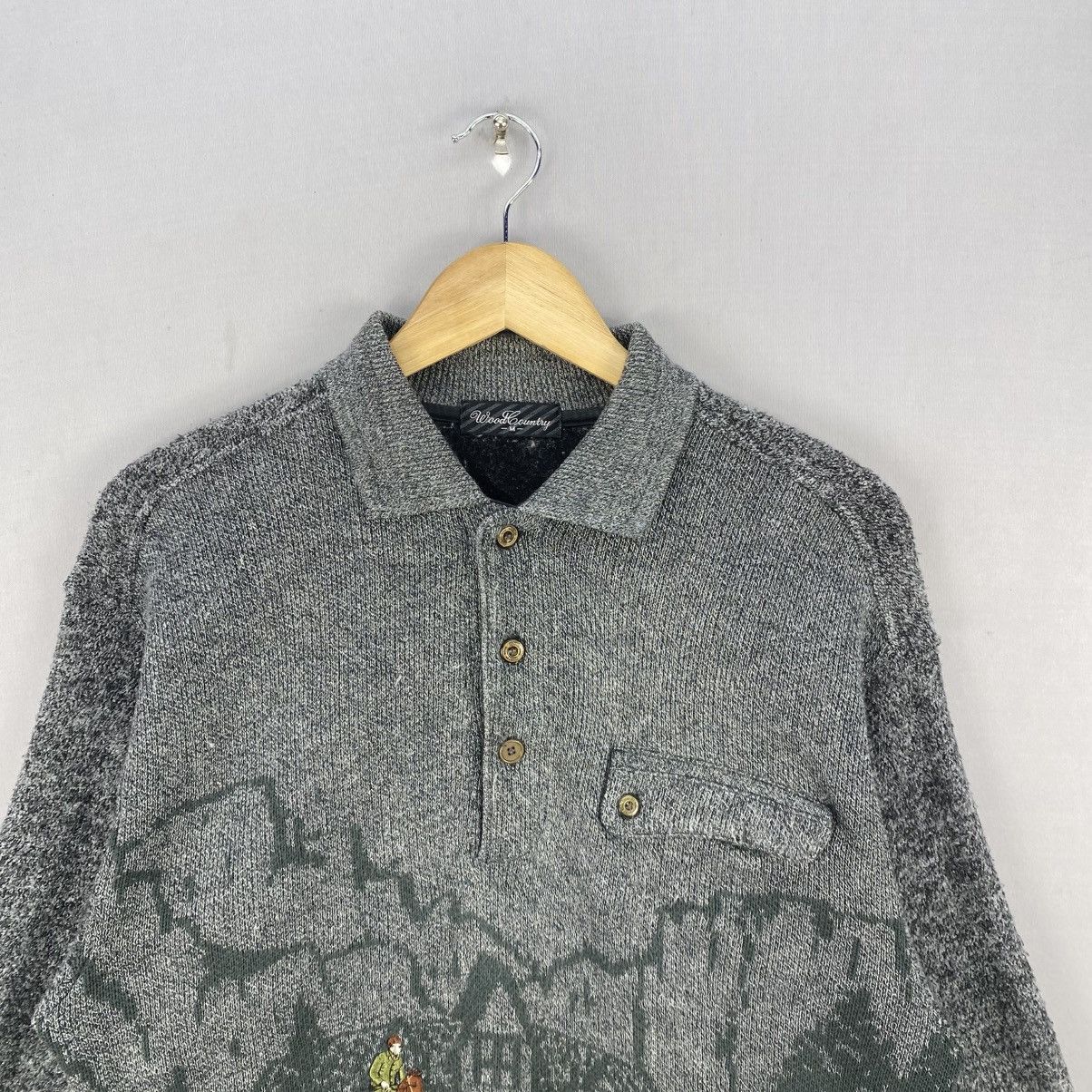 Japanese Brand Vintage Wood Country Knit Sweater | Cowboy Mountain Scene Size US M / EU 48-50 / 2 - 7 Thumbnail
