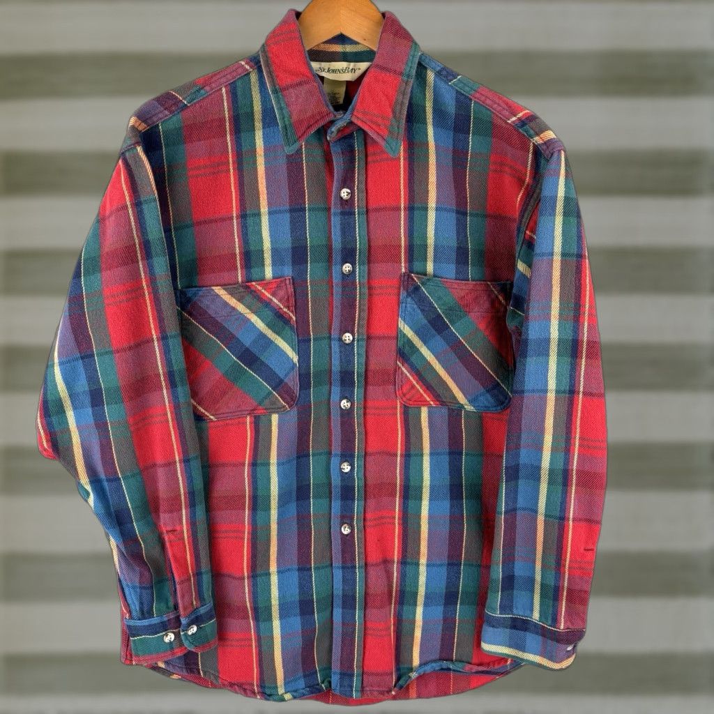 Vintage VINTAGE St Johns Bay Button-Up Shirt Mens LT Red Plaid Flannel Heavyweight Pocket US 90s USA College Grunge Nature 90s Mens Tall Size US L / EU 52-54 / 3 - 1 Thumbnail