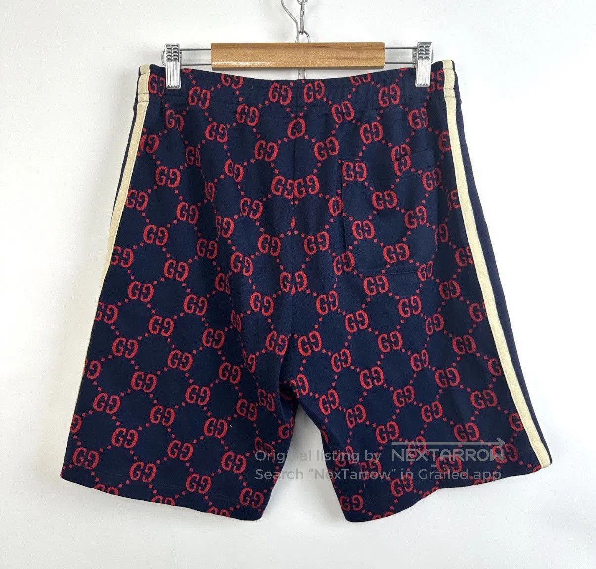 Gucci Blue Patterned Shorts with Side Stripes Size 32. Size US 32 / EU 48 - 2 Thumbnail