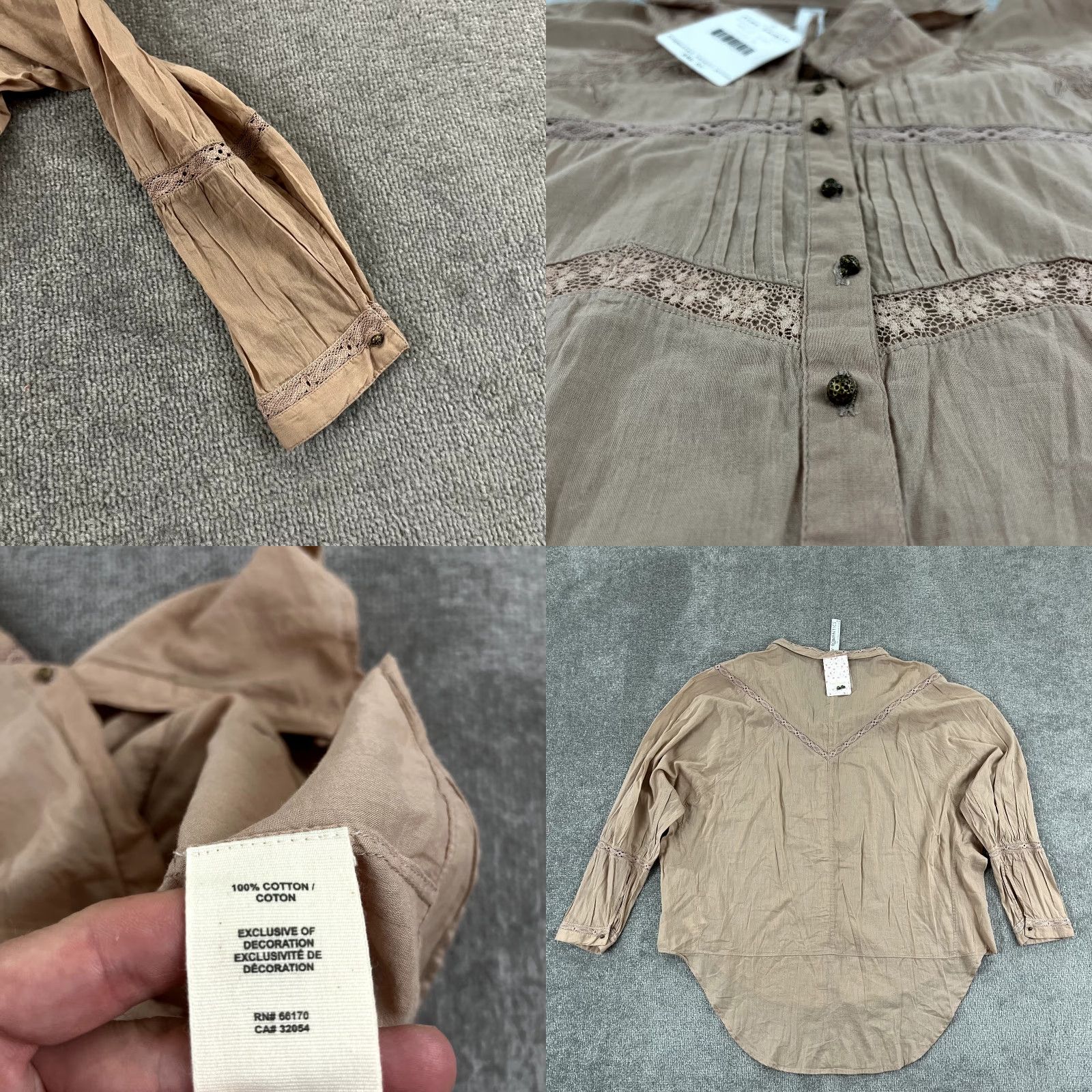 Free People Free People Shirt Women Medium Button-Up Blouse Floral Embroidered 100% Cotton Brown New Romantics Women Size M / US 6-8 / IT 42-44 - 8 Thumbnail