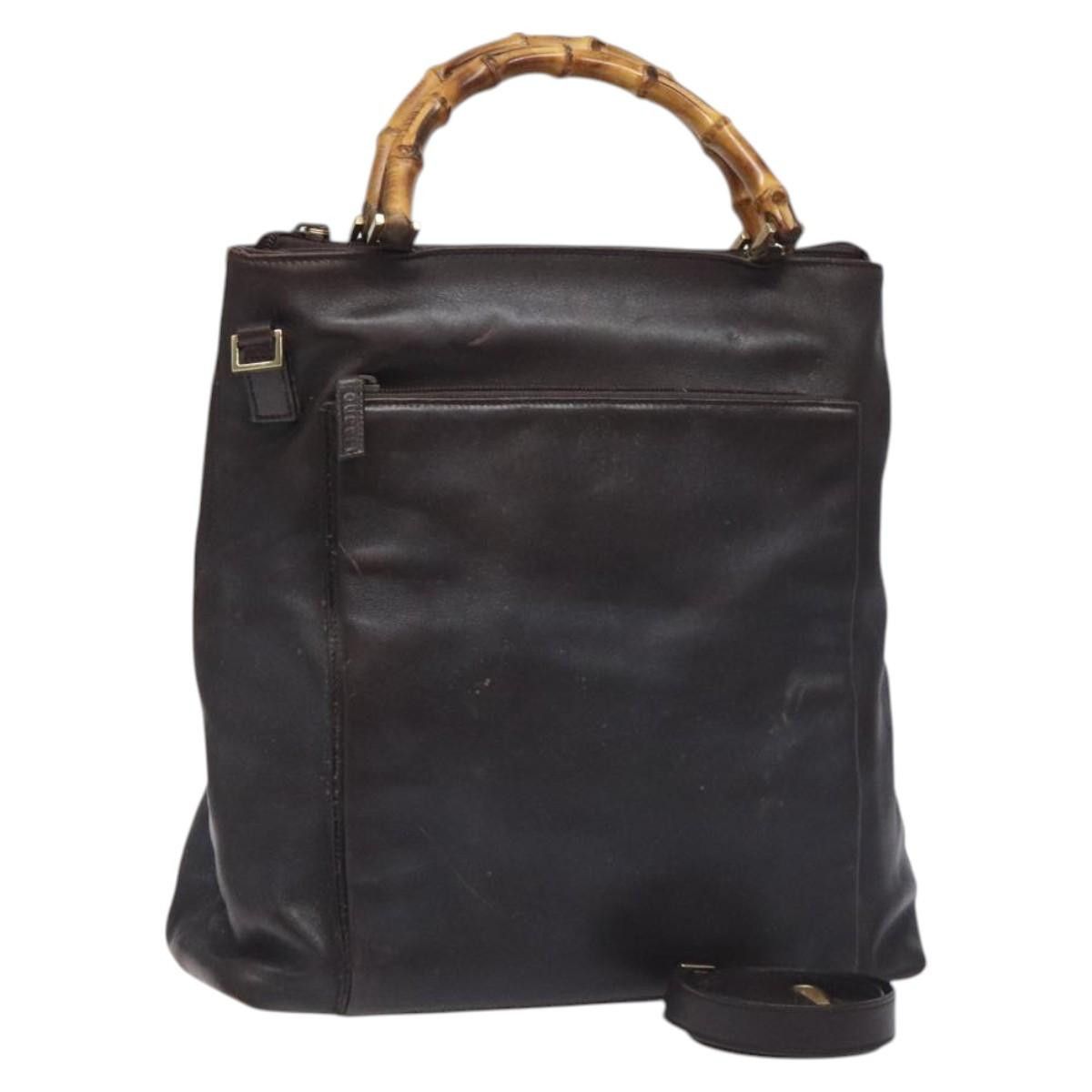 Gucci GUCCI Bamboo Hand Bag Leather Dark Brown Gold Size ONE SIZE - 1 Thumbnail