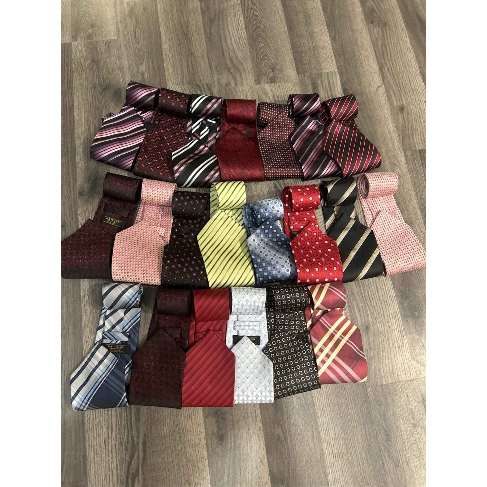 Kai Lot Of 21 Kai Long 100% Silk Ties Various Colors & Patterns Size ONE SIZE - 17 Thumbnail