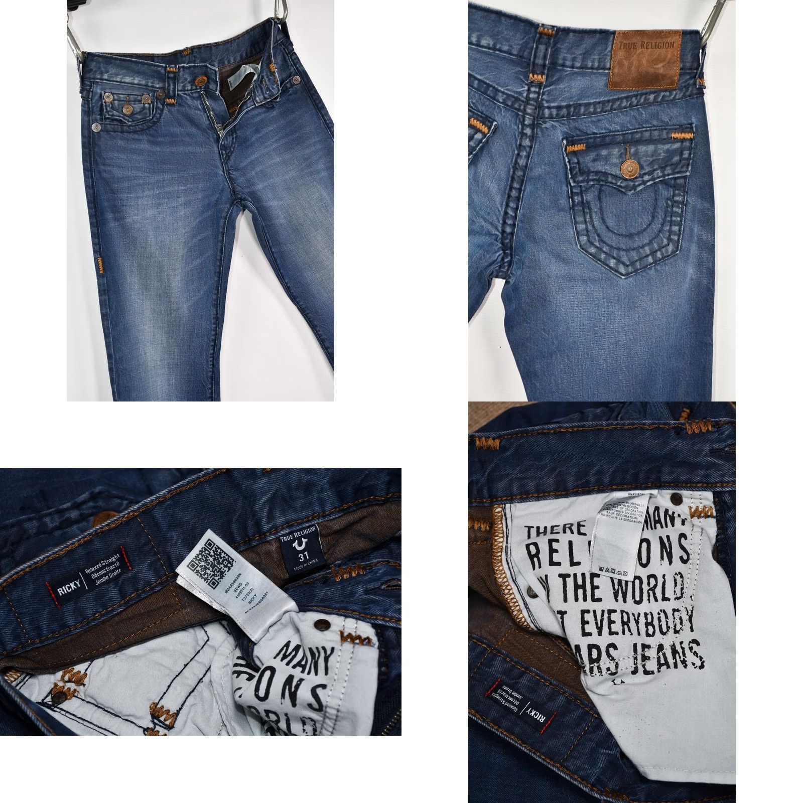 True Religion TRUE RELIGION RICKY RELAXED STRAIGHT JEANS MEN'S W31 Blue Cotton 100% INSEAM 32.68" Regular Mens Jeans Size US 31 - 8 Thumbnail