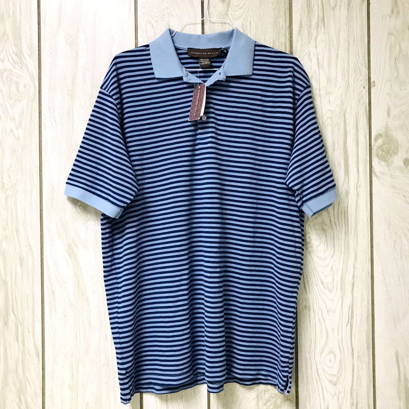 Vintage Woodland Trail Men Cyan-Blue/Dark Stripe Short Sleeve Polo XL Short Sleeve Polo Made in Egypt 100% Cotton Golf Casual Mens Shirts Size US XL / EU 56 / 4 - 2 Thumbnail