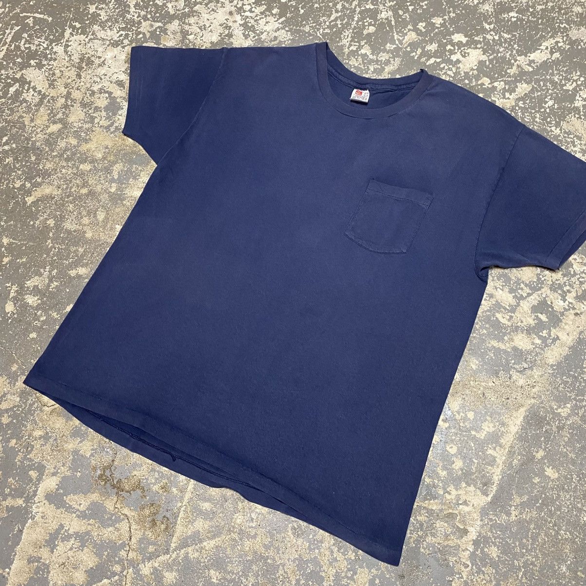 Vintage Vintage Hanes Navy Blank 90s Single Stitch Pocket Tshirt Size US XL / EU 56 / 4 - 2 Thumbnail
