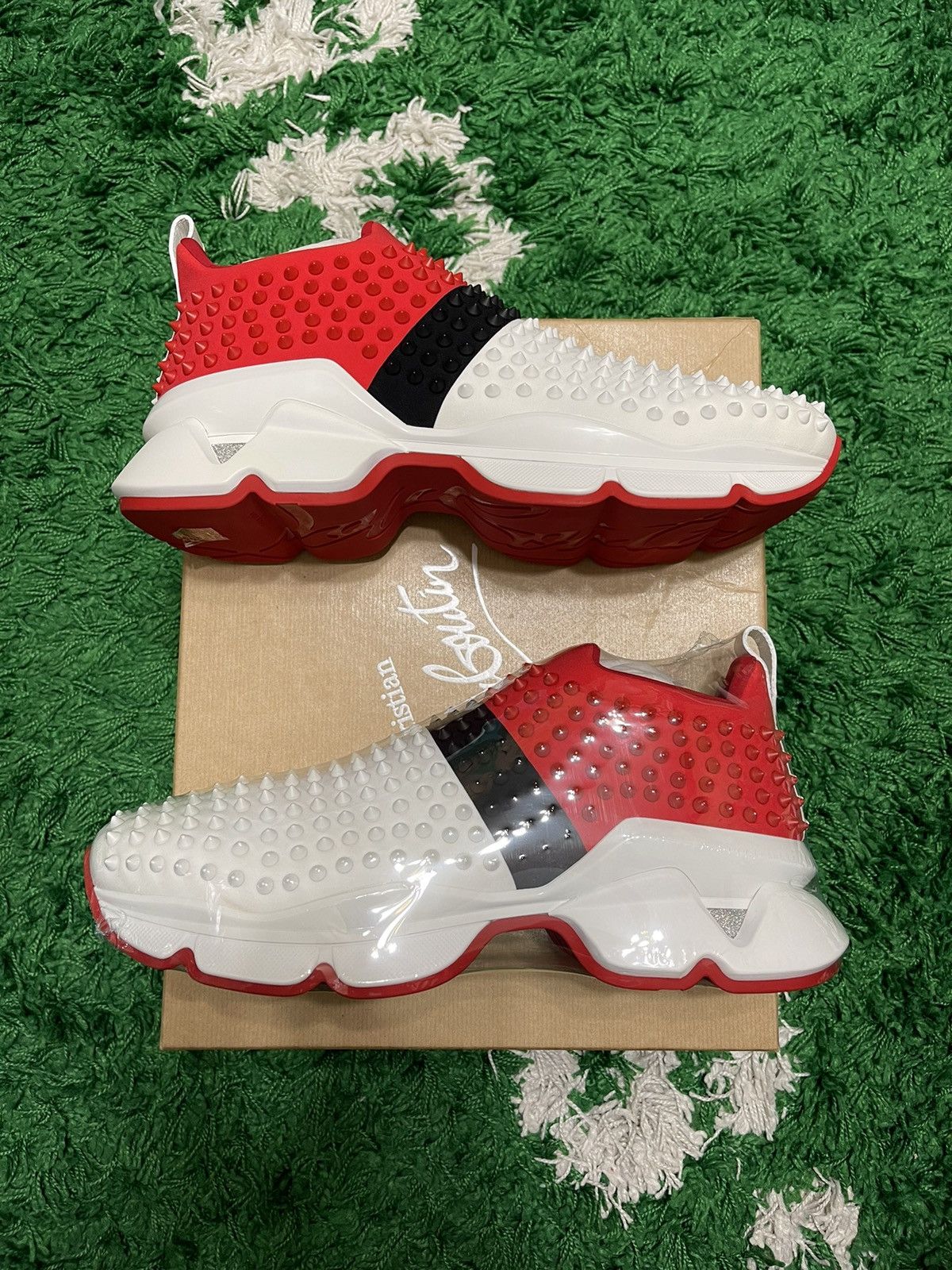 Christian Louboutin Red/White/Red Sock Trainer