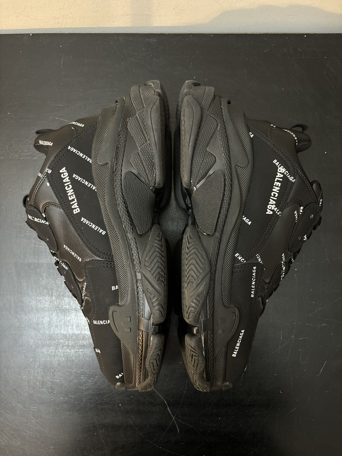 Balenciaga Balenciaga Triple S Logo All Over Print Leather Black White Size US 13 / EU 46 - 4 Thumbnail