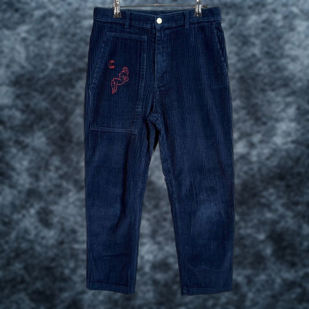 Vintage CARRIE BOLLERRE Corduroy Pants Womens Medium Blue Embroidered Straight Leg Chino Size 32" / US 10 / IT 46 - 1 Thumbnail