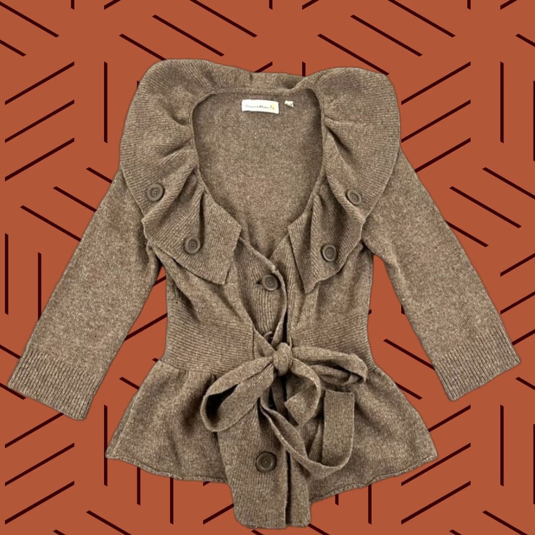 Anthropologie CHARLIE & ROBIN Sweater Womens Medium Brown Wool Ruffle Tie Front Anthropologie Size M / US 6-8 / IT 42-44 - 1 Thumbnail