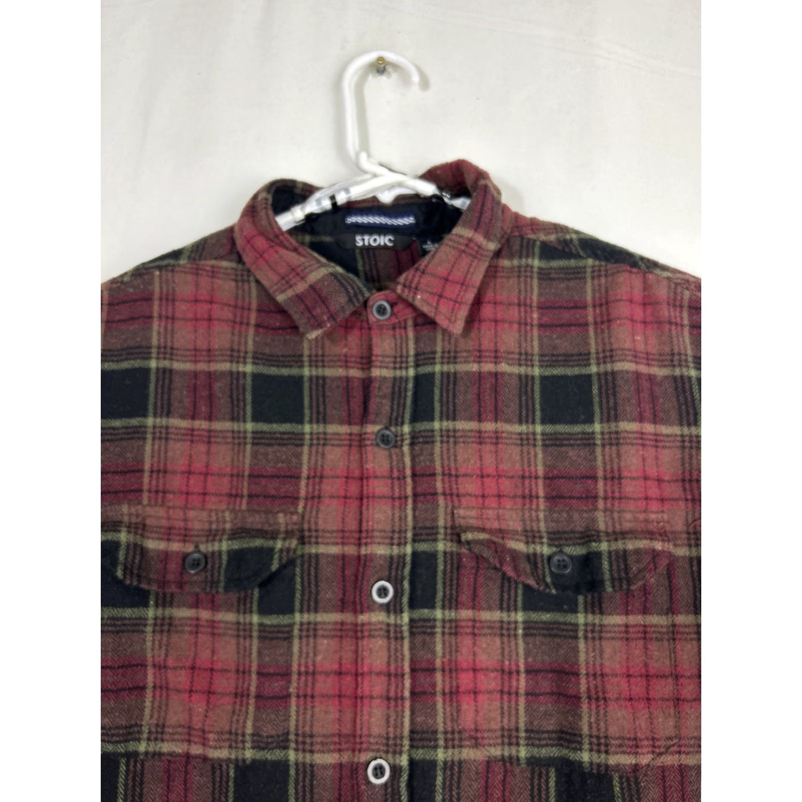 Stoic Stoic Mens Large Flannel Long Sleeve Shirt Plaid Crimson Cotton Blend Size US L / EU 52-54 / 3 - 3 Thumbnail