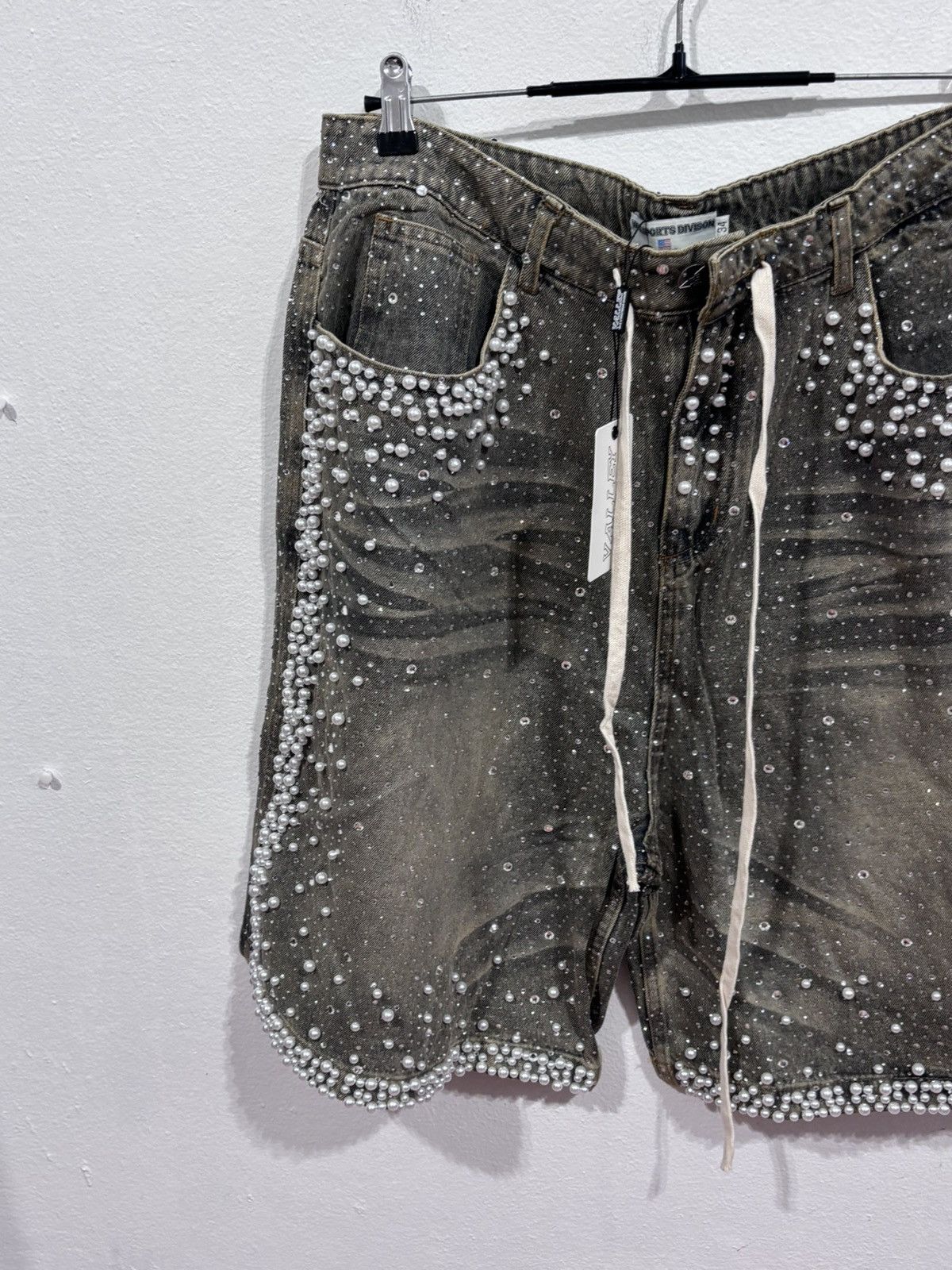 Vale Vale Forever Rain Storm Rhinestone Jean Shorts Mid Wash Size US 34 / EU 50 - 2 Thumbnail