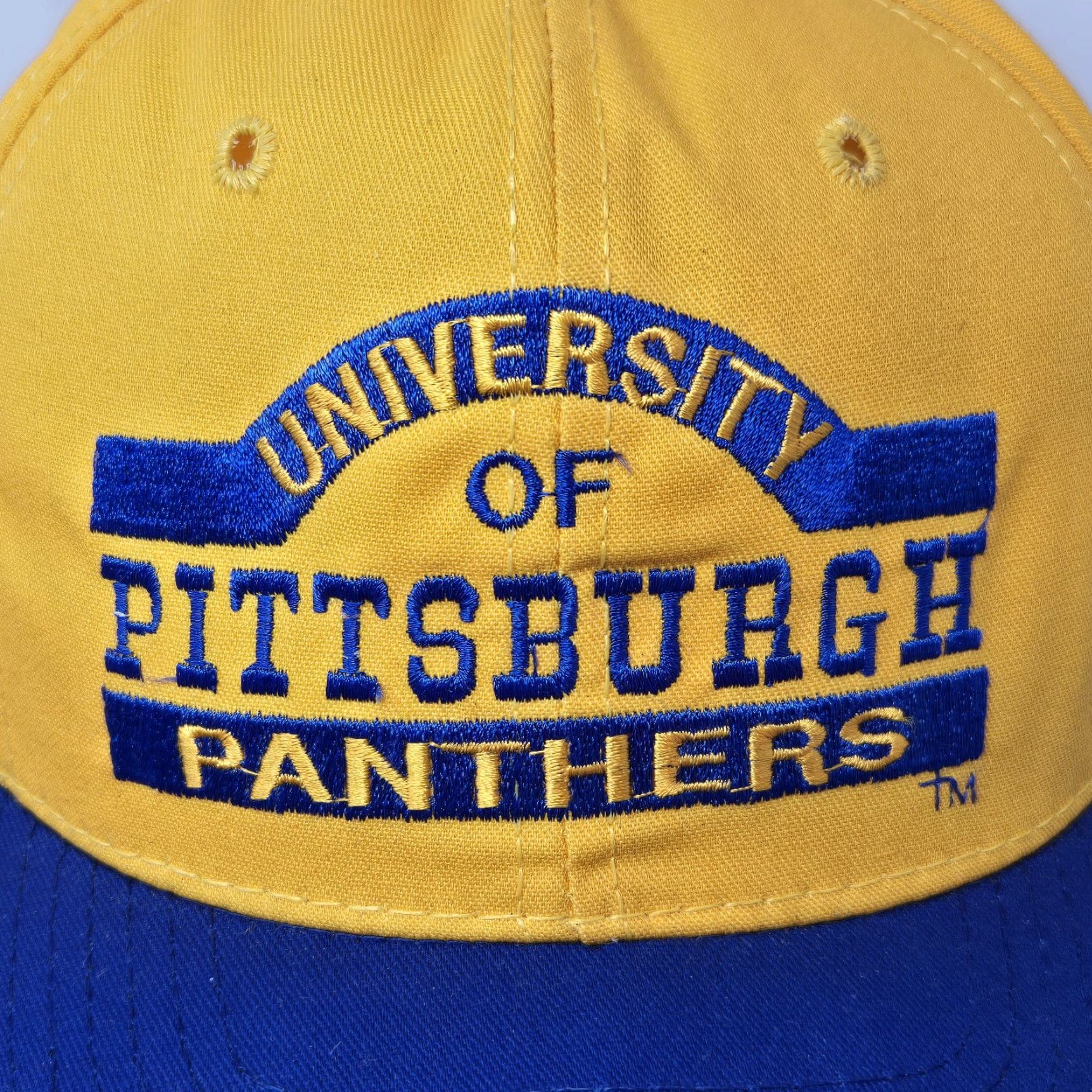 NCAA VINTAGE NCAA Pitt Panthers Snapback Hat Yellow Pitt Spellout NCAA 90s Hat Mens Adjustable Twill Cotton USA Size US 35 - 7 Thumbnail