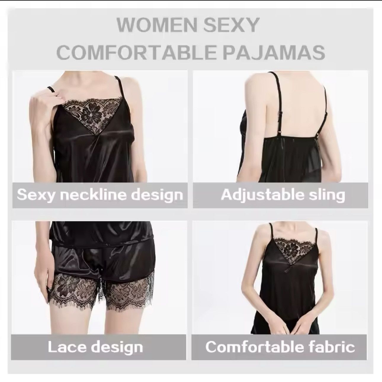 Designer Ice Silk Lace edge 2pc set: shorts + sleeveless top Home we Size M / US 6-8 / IT 42-44 - 5 Thumbnail
