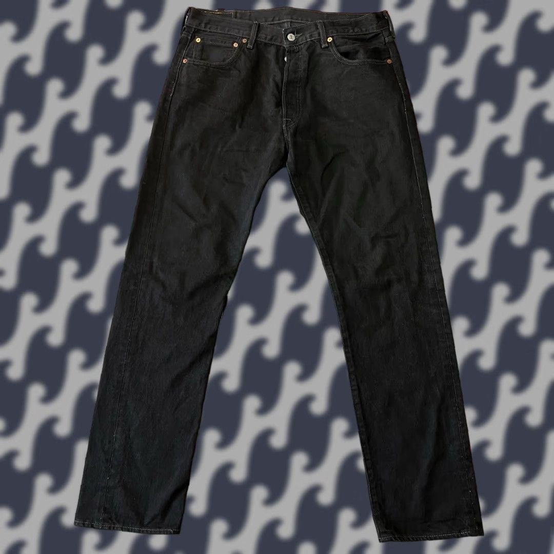VINTAGE Levis 501 Jeans Mens 34x34 Black Denim Button Fly Straight 5-Pocket 501 Retro 90s USA Classic Logo D3
