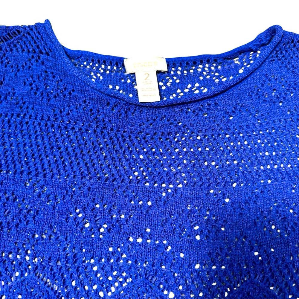 Chicos Chico's Blue Knit 3/4 Sleeve Fringe Top Size 2 US L Size L / US 10 / IT 46 - 6 Thumbnail