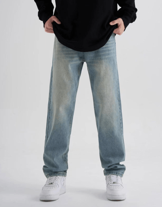 Japanese Brand × Jean Light blue simple washed retro men's loose straight jeans Size US 32 / EU 48 - 2 Thumbnail