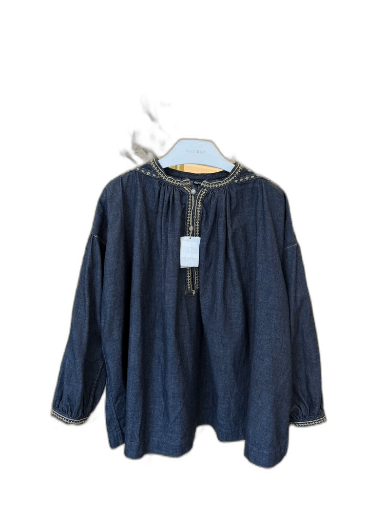 Blue Embroidered Denim Top for Women