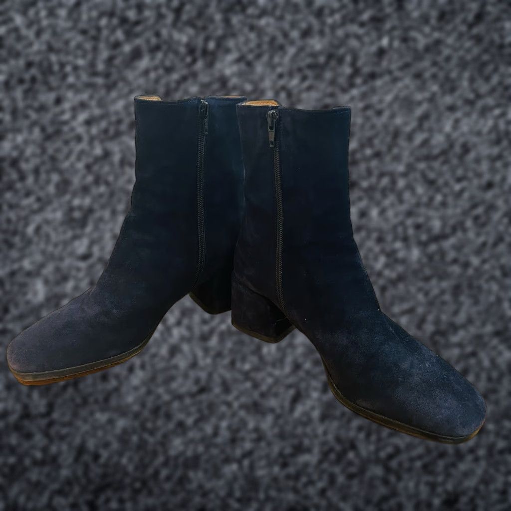 HOMERS ARTISAN Womens Navy Suede Block Heel Boots Sz 38.5 / US 8 Retail 50 Boots Suede Block Heel Navy Women’s 38.5 8