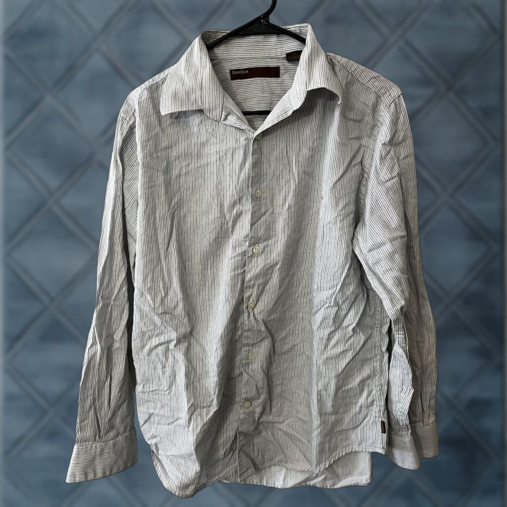 Perry Ellis VINTAGE Perry Ellis Solid White Striped Button-Up Shirt Adult Mens M Long Sleeve 100% Cotton White Mens Size US M / EU 48-50 / 2 - 1 Thumbnail
