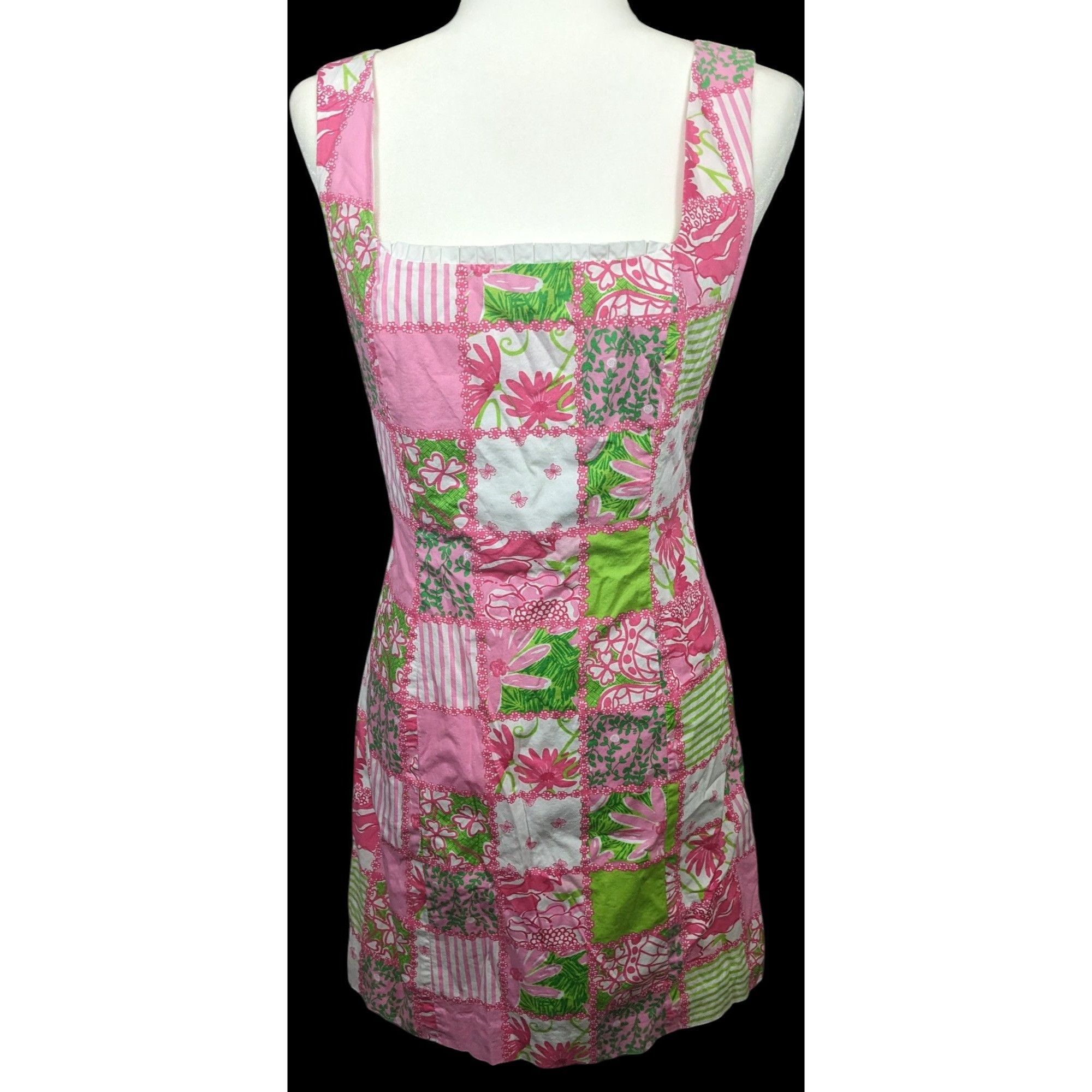 Lilly Pulitzer Lily Pulitzer Pink And Green Floral Checker Summer Dress Size M / US 6-8 / IT 42-44 - 1 Thumbnail