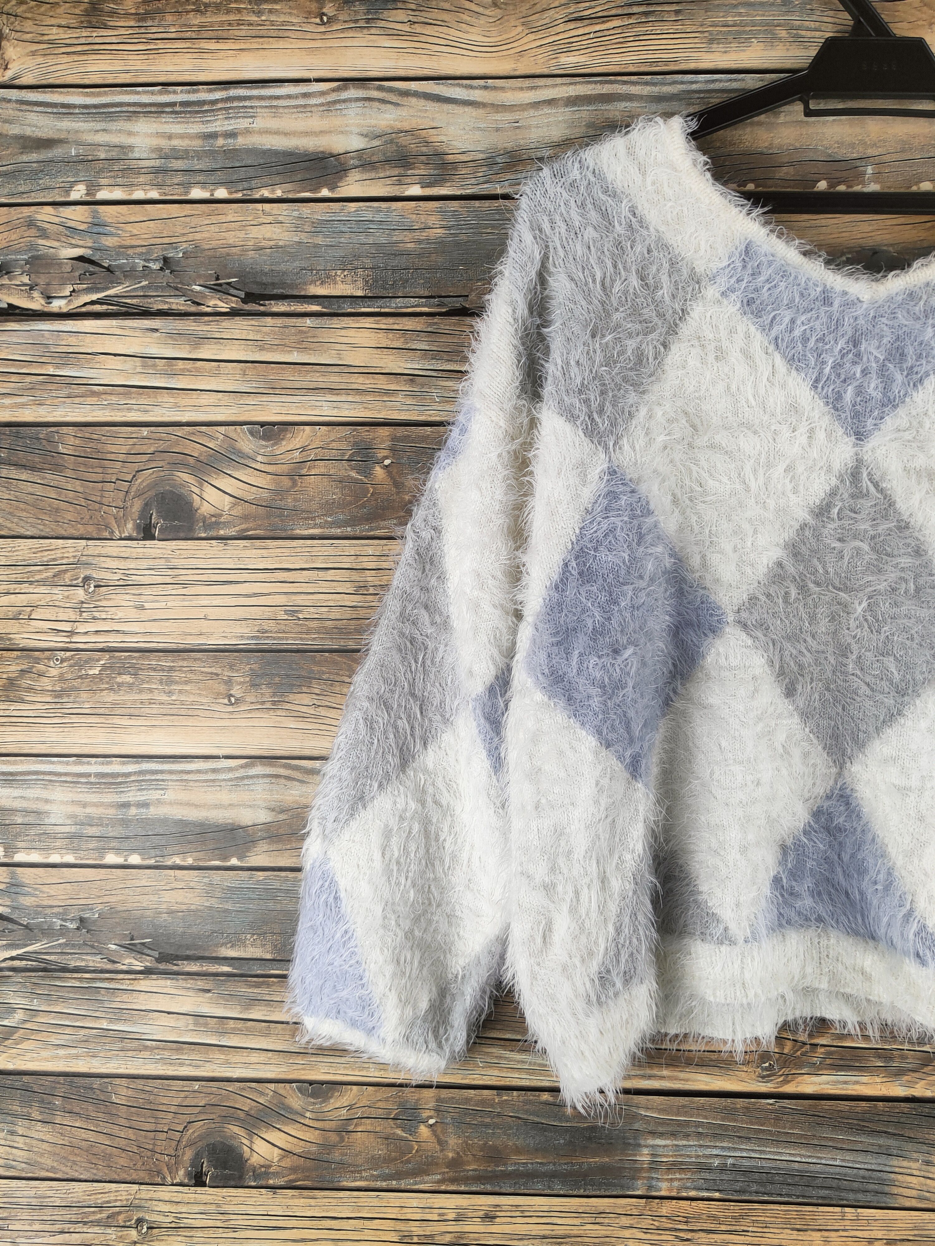 Japanese Brand DL Lip Service White Blue Gray Fur Mohair Knitwear #46-909 Size M / US 6-8 / IT 42-44 - 3 Thumbnail