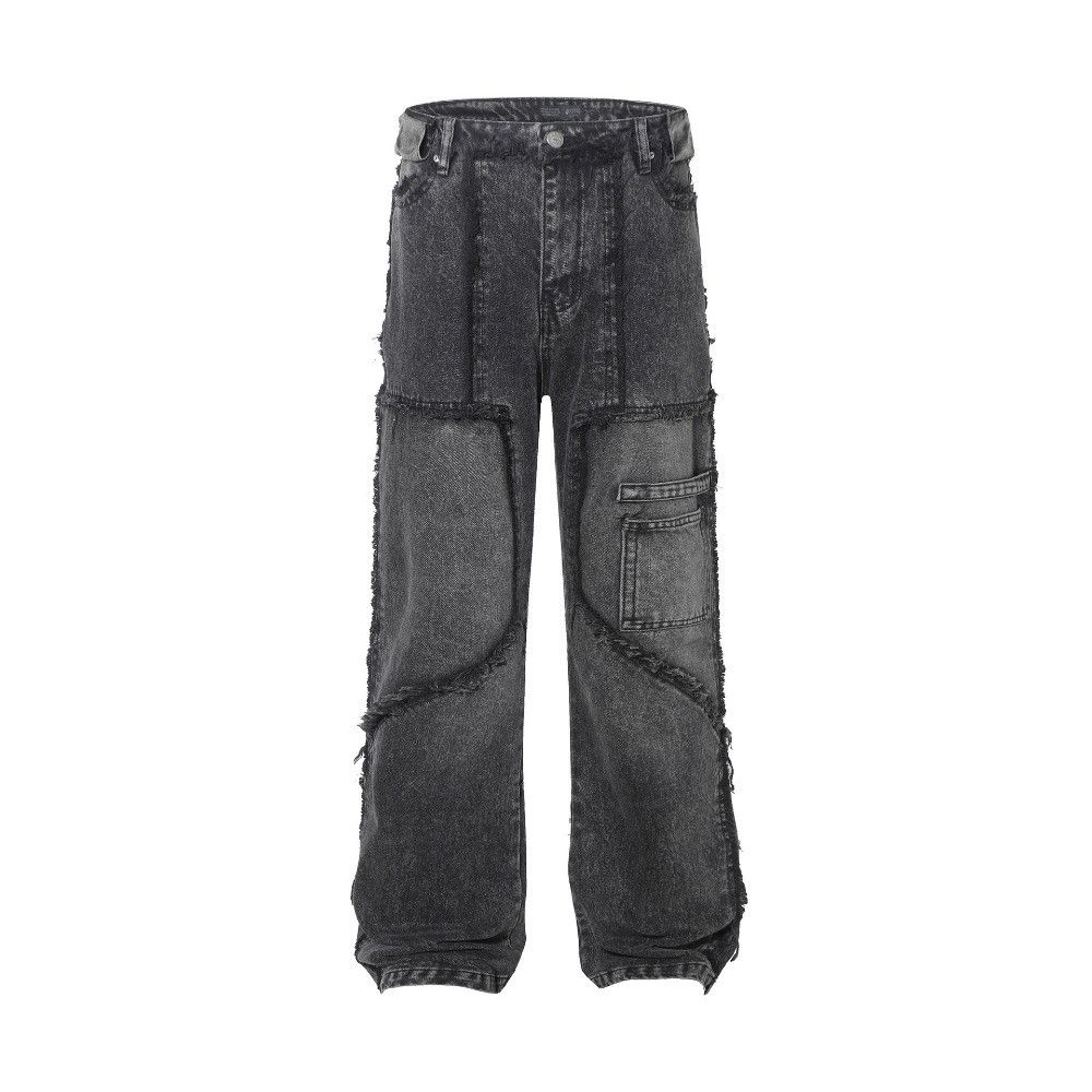 Vintage Splicing Washed Raw Rough Edge Straight Streetwear Jeans Size US 33 - 3 Thumbnail