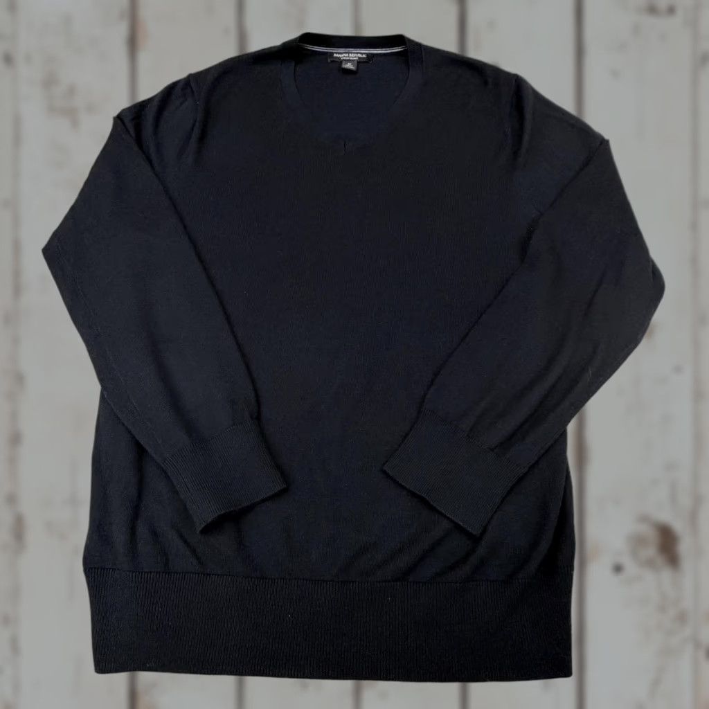 Banana Republic Sweater M Black Silk Cashmere Blended Men V-Neck Pullover Lightweight Knit Carded Solid Pattern Modern