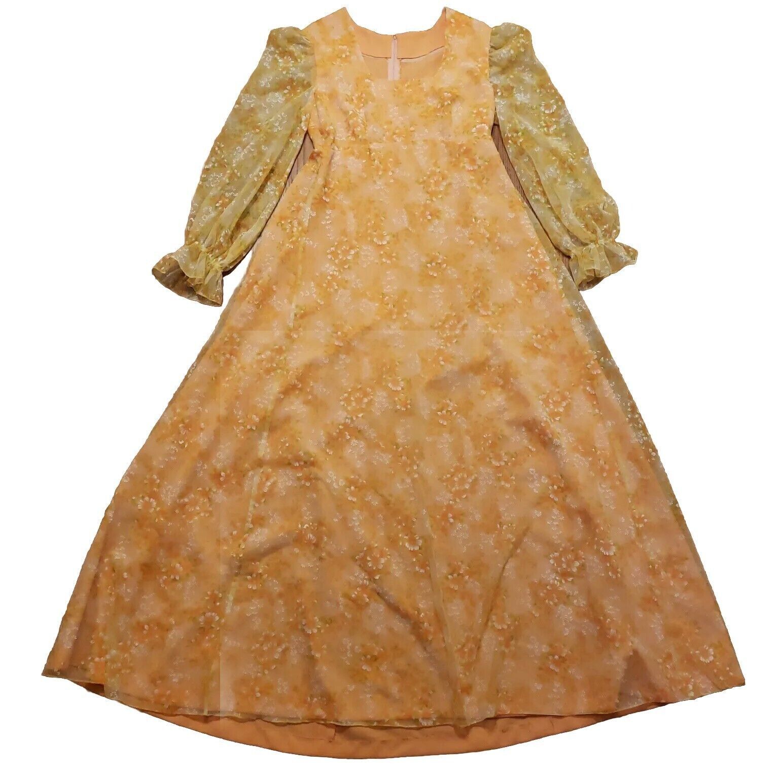Handmade Vtg Maxi Dress Sz M Orange Floral Chiffon Overlay Empire Pra Size M / US 6-8 / IT 42-44 - 5 Thumbnail