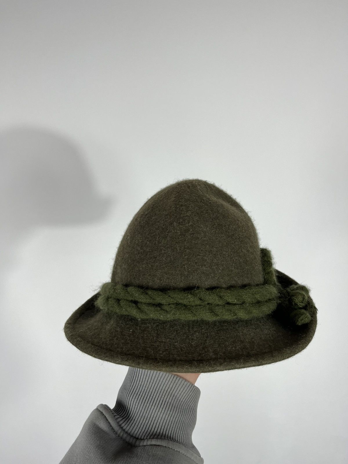 Vintage Traditional Wool Alpine Hat Green 54 cm Oktoberfest Style Size ONE SIZE - 2 Thumbnail