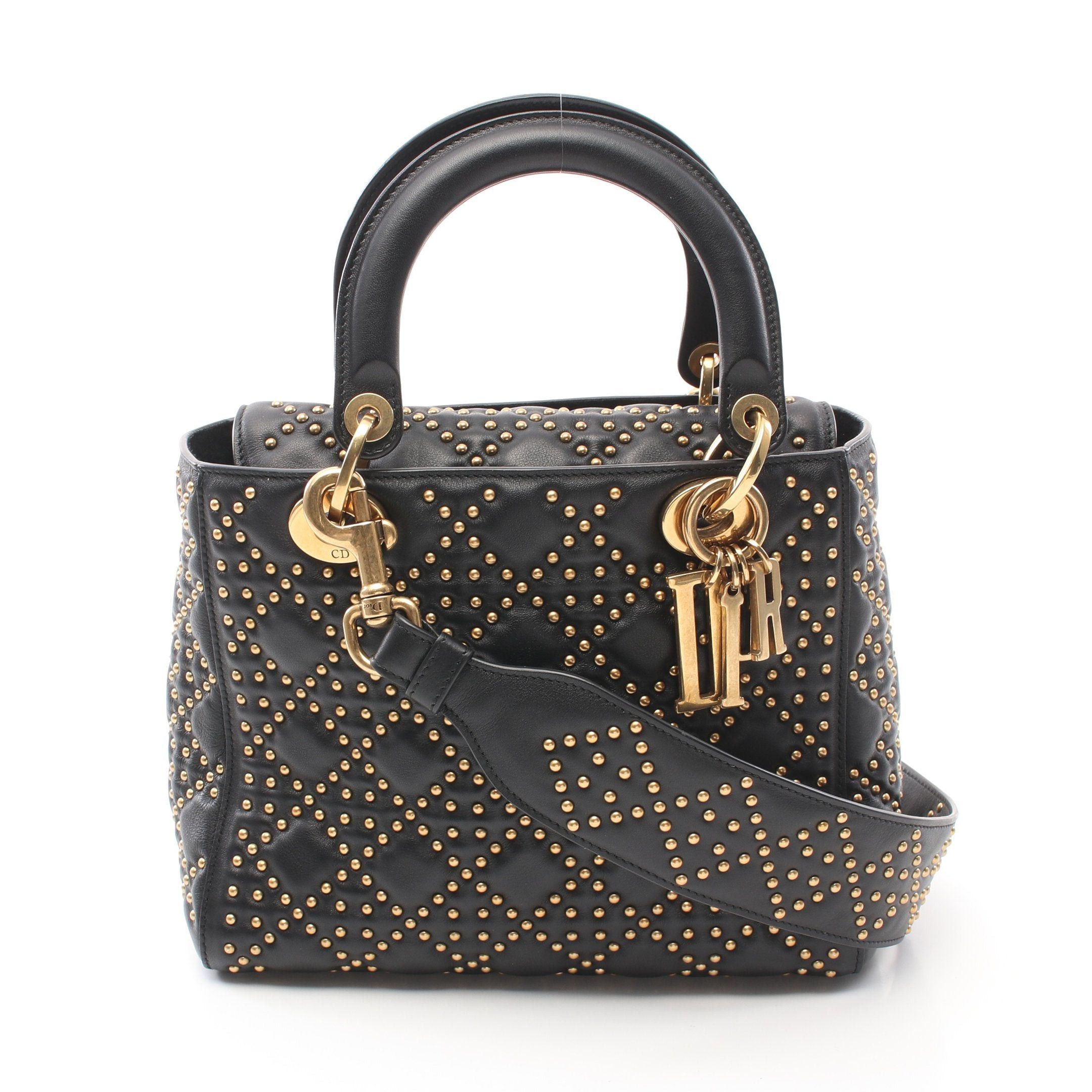 Dior Dior Lady Dior Canage Handbag Leather Black Studs Size ONE SIZE - 1 Thumbnail