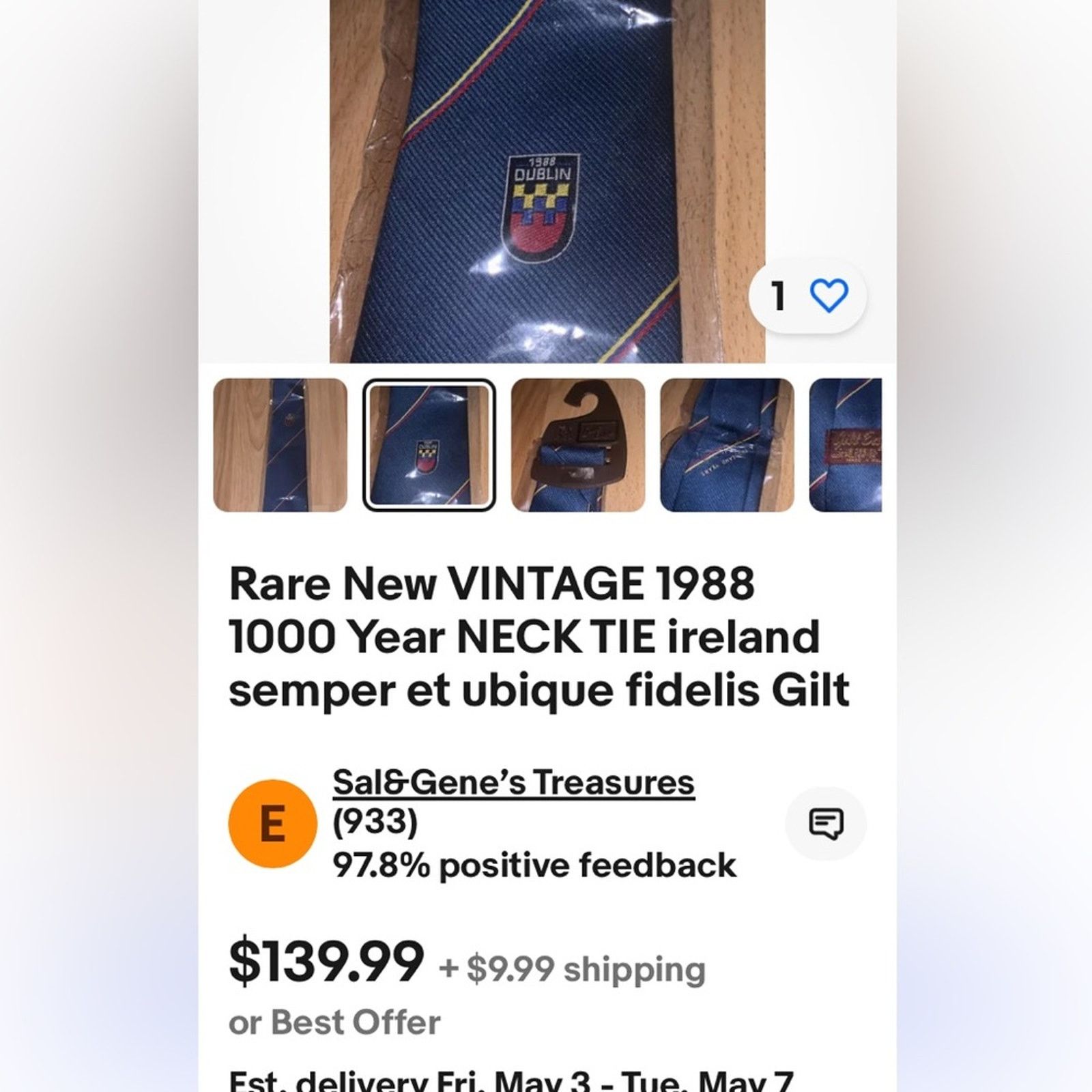Vintage Rare Dublin 1988 1,000 year anniversary celebration necktie Size ONE SIZE - 11 Thumbnail