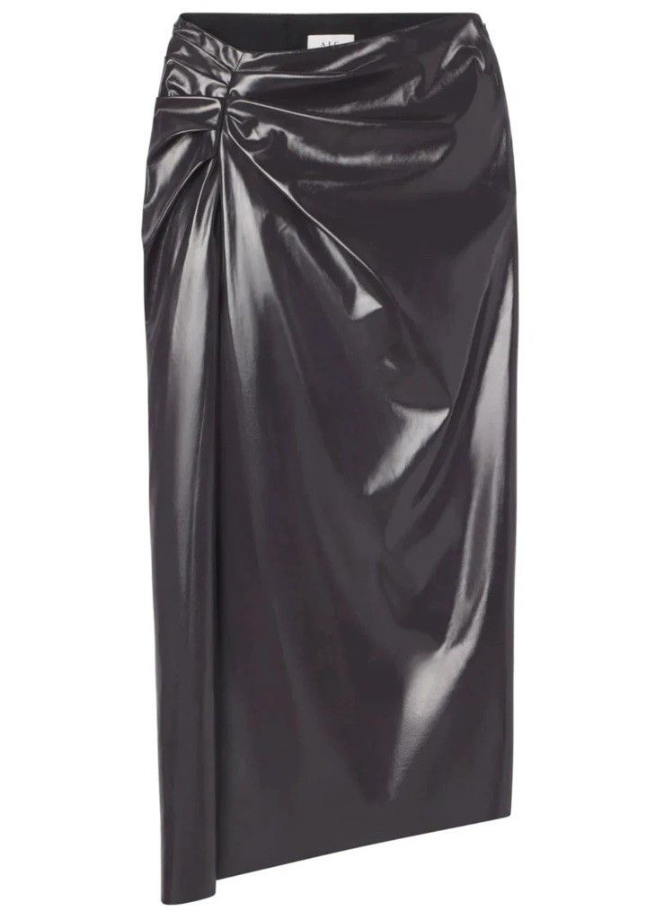 A.L.C. A.L.C. Tessa Ruched Faux Leather Midi Skirt Smoke 12 NWT Size 34" / US 12 / IT 48 - 6 Thumbnail
