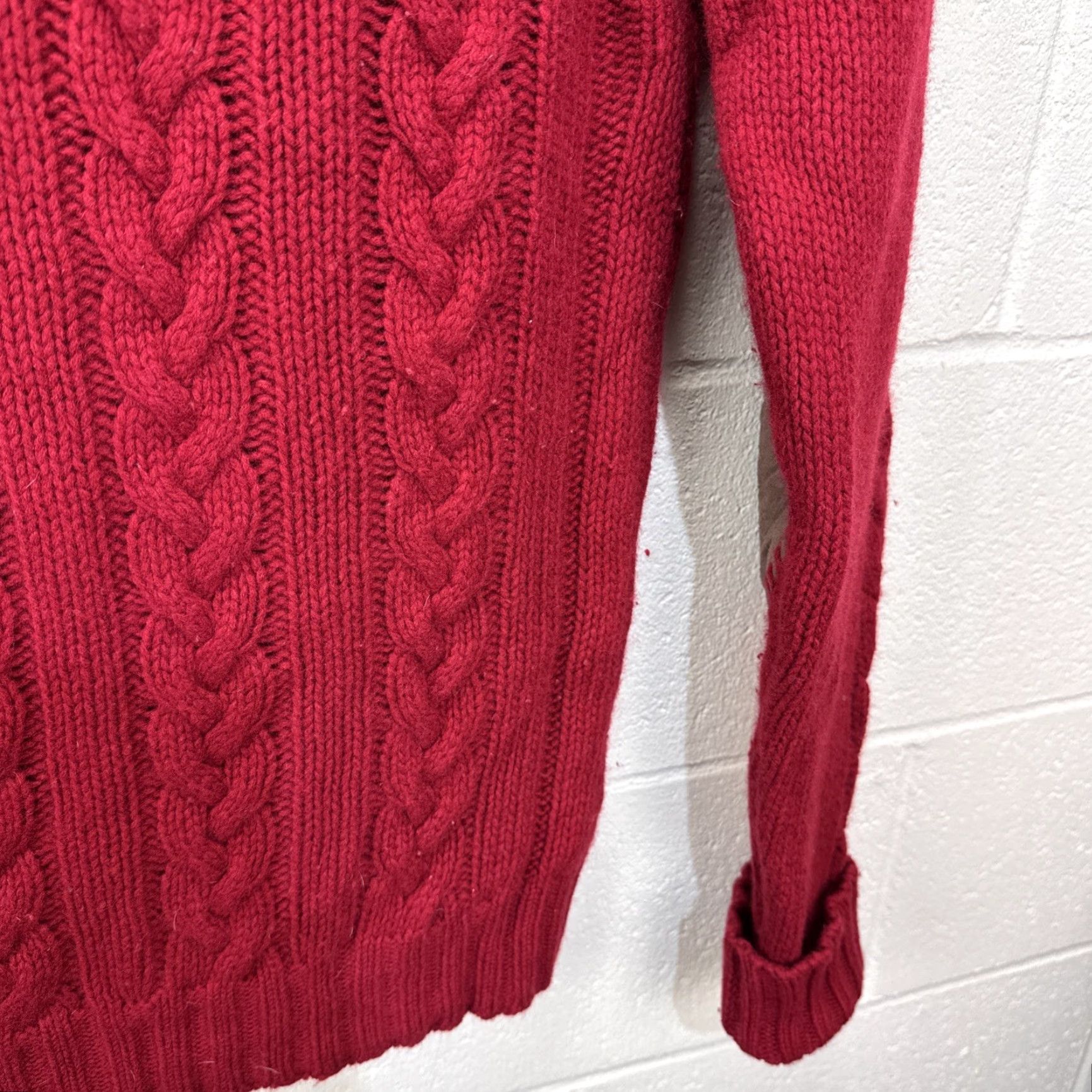 Ralph Lauren VINTAGE Polo Ralph Lauren Cable Knit Suede Elbow Patch Sweater M Red Men's Pullover 90s Preppy London Style Size US M / EU 48-50 / 2 - 7 Thumbnail