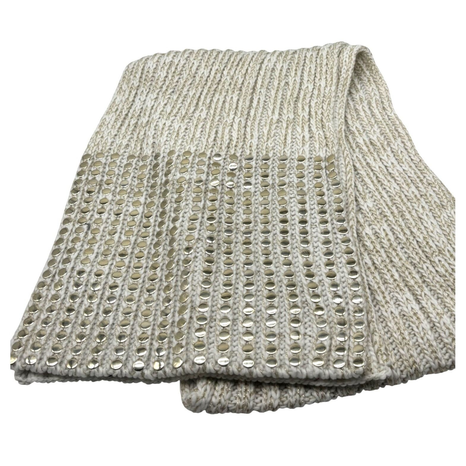 DKNY DKNY Flat-Stud Metallic Rib-Knit Scarf, Ivory/Gold Size ONE SIZE - 3 Thumbnail