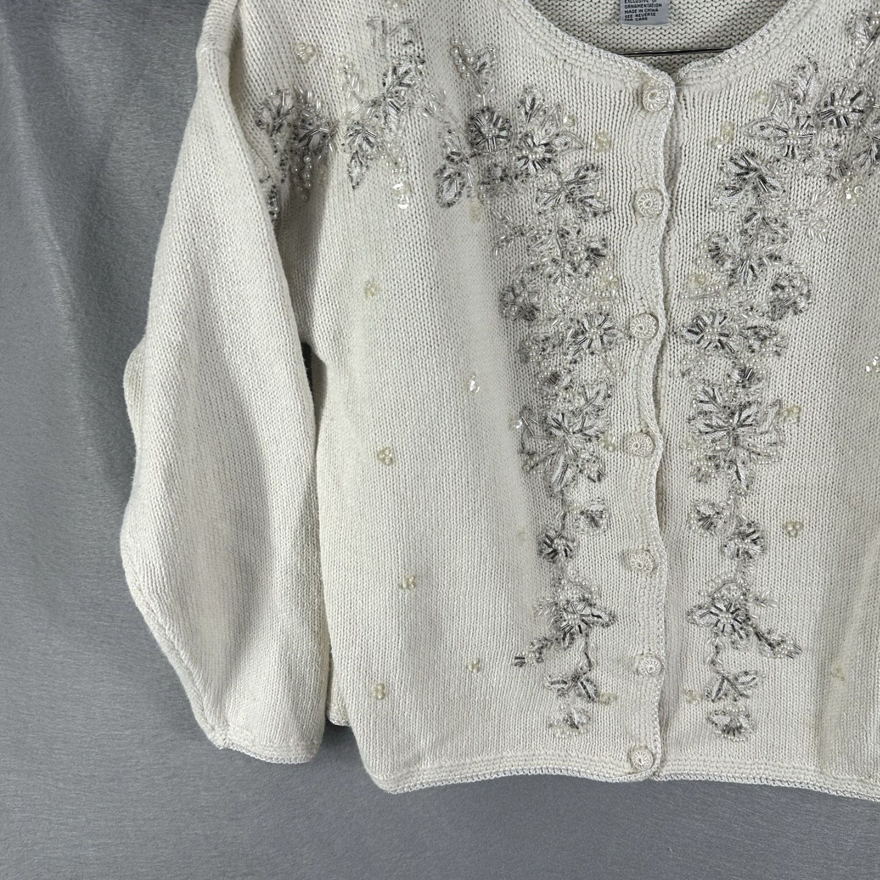 Vintage Vintage Heirloom Collectibles Women's Sweater Cardigan S Floral Beaded Knitted White Autumn Winter Size S / US 4 / IT 40 - 4 Thumbnail