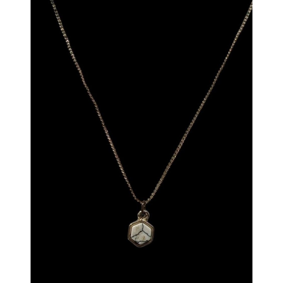 Other Dainty Minimalist Hexagonal White Crackle Stone Pendant Neck Size ONE SIZE - 2 Thumbnail
