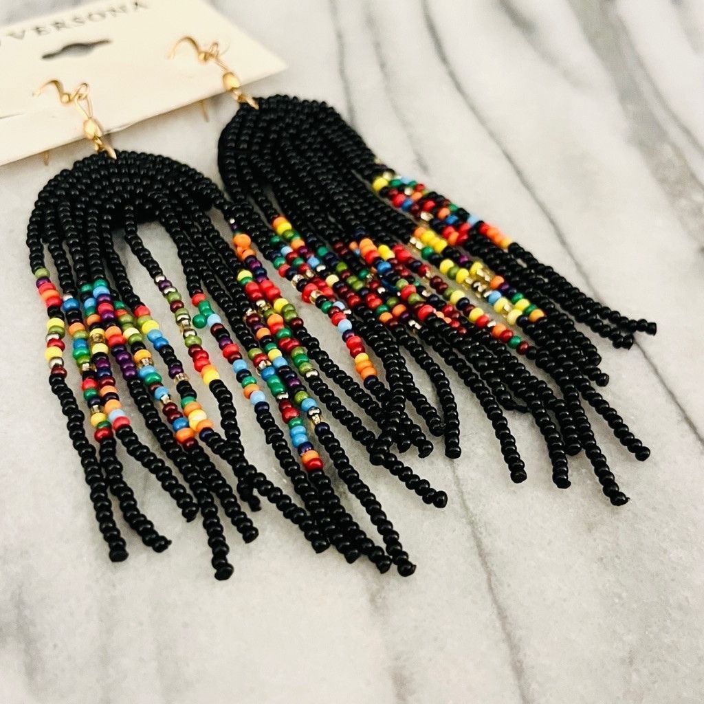 Jewelry Versona Beaded Tassel Earrings Black Multicolor Dangle Size ONE SIZE - 4 Thumbnail