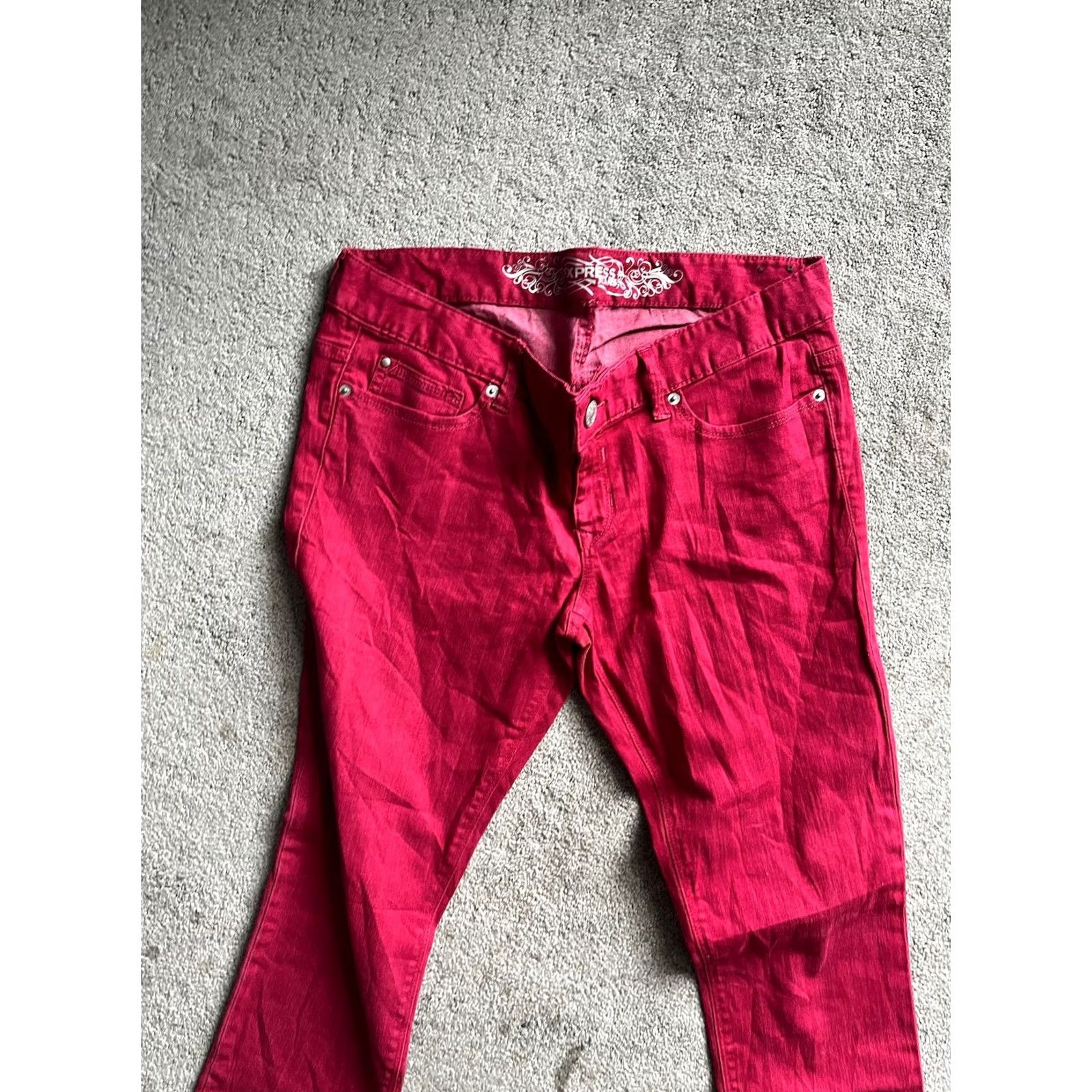 Express Express Jeans Zelda Slim Fit Ultra Low Rise Dark Wash Red Skinny 10 Size 32" / US 10 / IT 46 - 2 Thumbnail