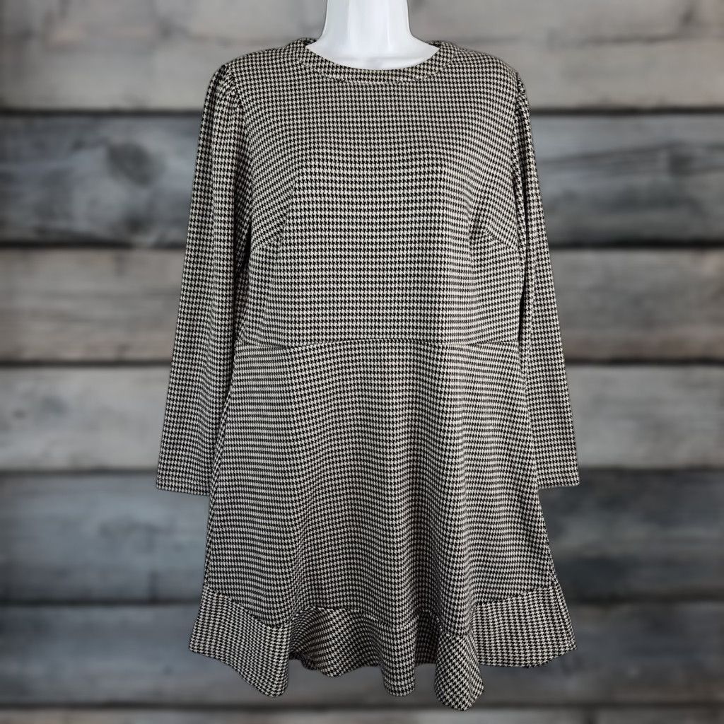 Loft Ann Taylor LOFT Womens Dress Sz 14P Black Houndstooth Long Sleeve Size XL / US 12-14 / IT 48-50 - 1 Thumbnail