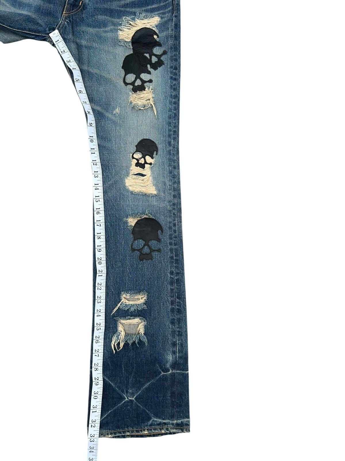 Kapital Flare Skull Stud Muffin Japanese Punk Distressed Denim Jeans Size US 35 - 21 Thumbnail