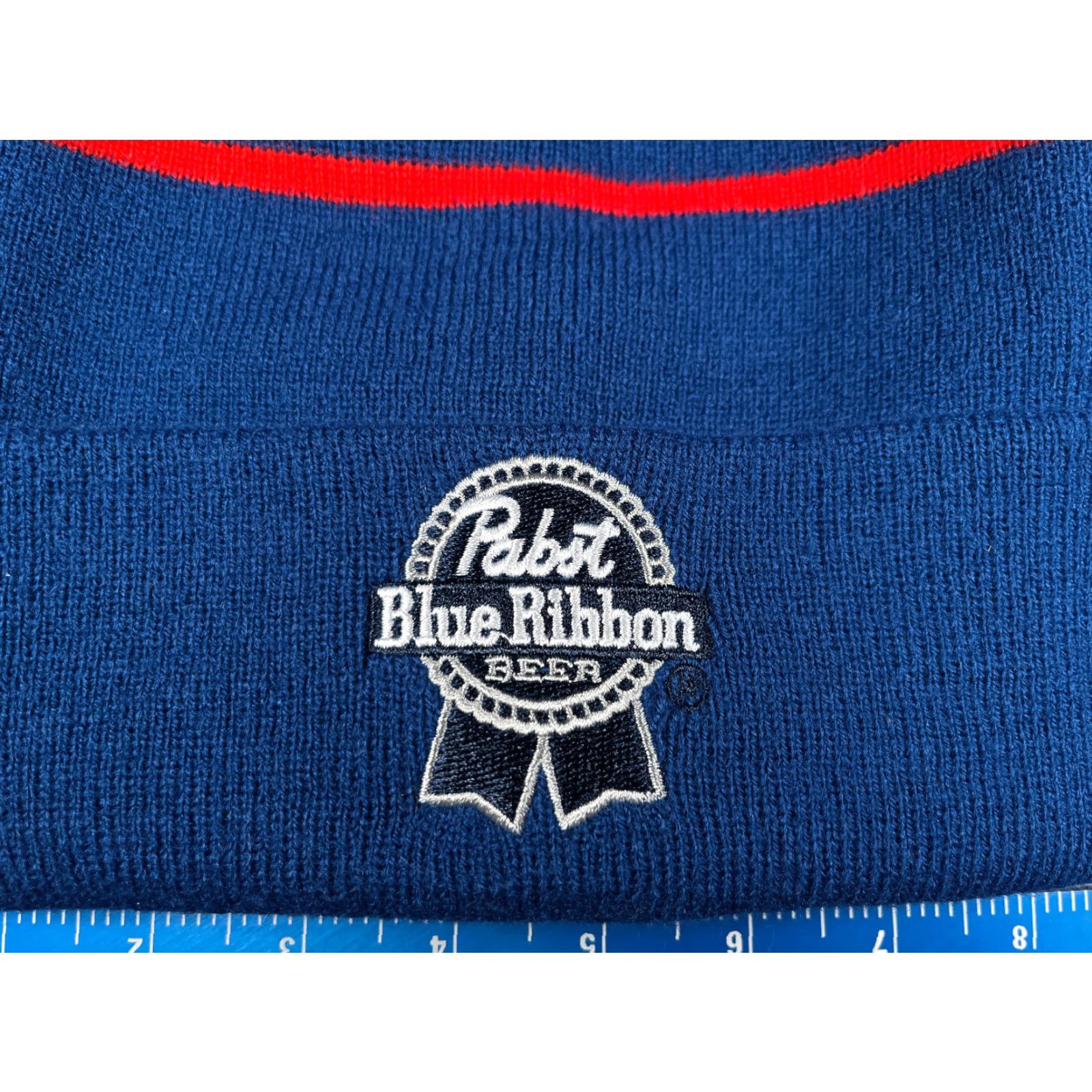 Mad Engine VINTAGE Pabst Blue Ribbon Beanie Mad Engine Beanie Adults One Size Blue Striped Acrylic Knit Beanie Mens Size ONE SIZE - 2 Thumbnail