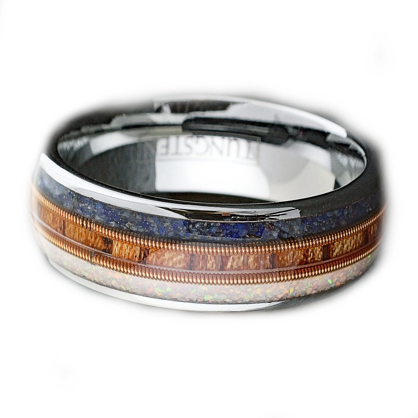 Other Tungsten Carbide Ring Wire Inlay Blue Lapis Rosewood & Opal Size ONE SIZE - 3 Thumbnail