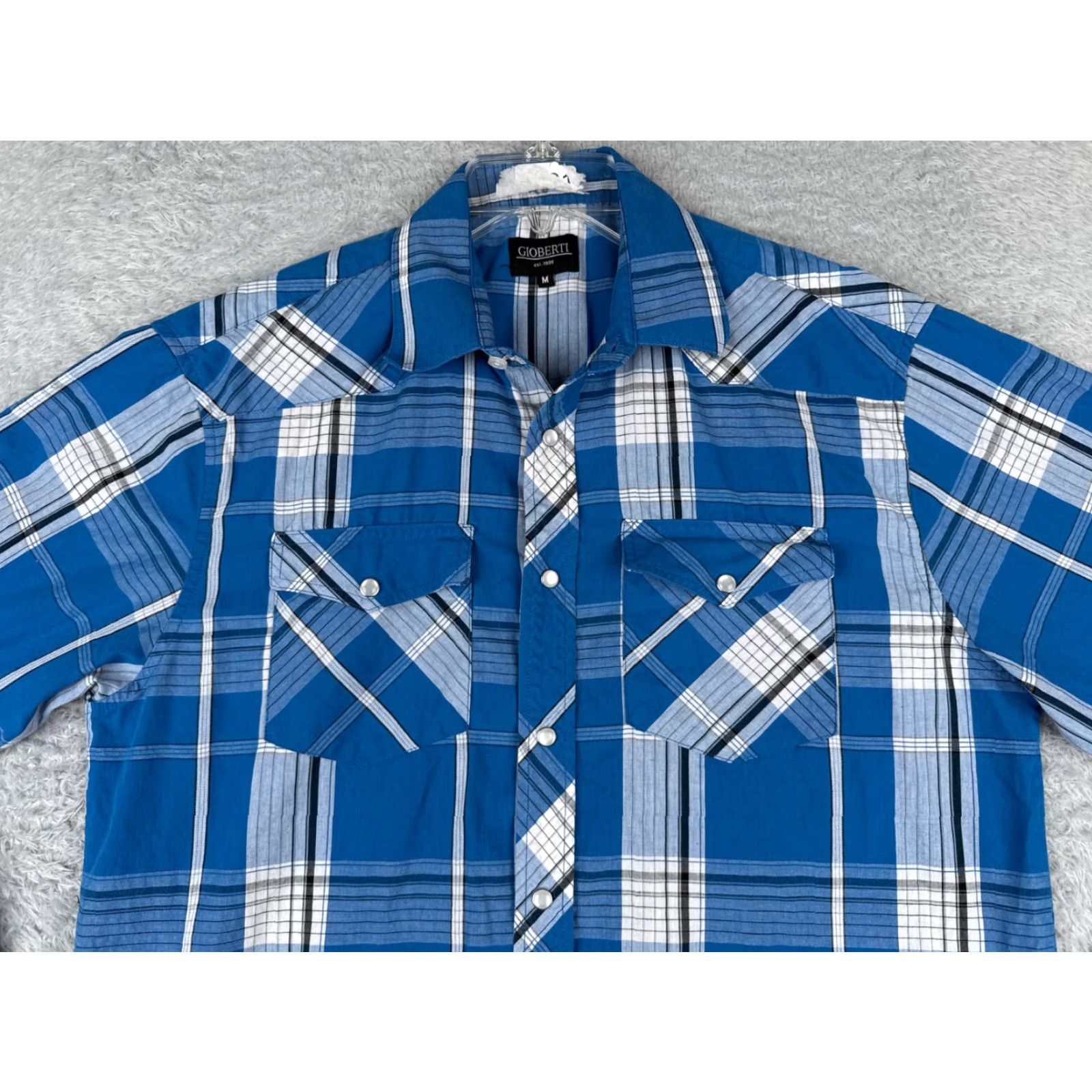 Vintage Gioberti Shirt Men Medium Blue White Plaid Pearl Snap Western Cotton Long Sleeve Size US M / EU 48-50 / 2 - 4 Thumbnail