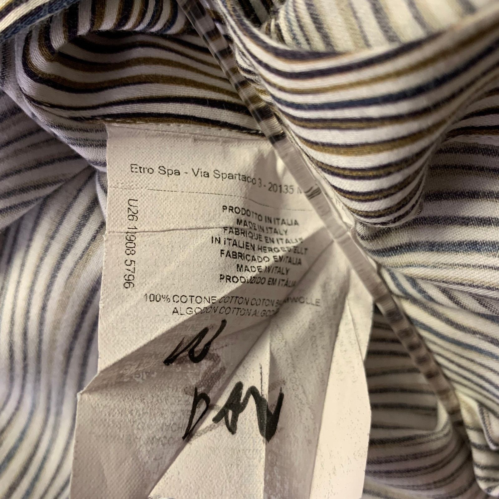 Etro ETRO Size M White Blue Olive Stripe Cotton Long Sleeve Shirt Size US M / EU 48-50 / 2 - 6 Thumbnail