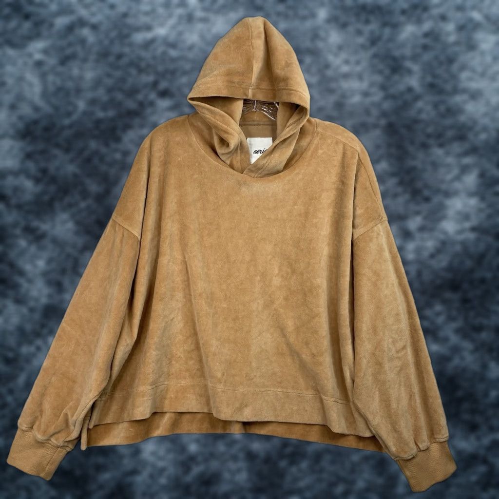 Vintage Aerie Hoodie M Brown Tan Velour Velvet Pullover Oversized 90s Womens Sweatshirt Winter Fall Spring Large Hoodie Size M / US 6-8 / IT 42-44 - 1 Thumbnail