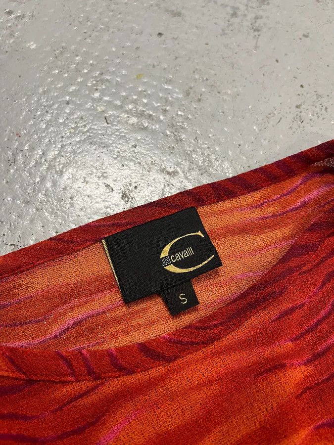 Just Cavalli 2000s Cavalli Fire Waves Orange & Red Longsleeve Size US XS / EU 42 / 0 - 8 Thumbnail