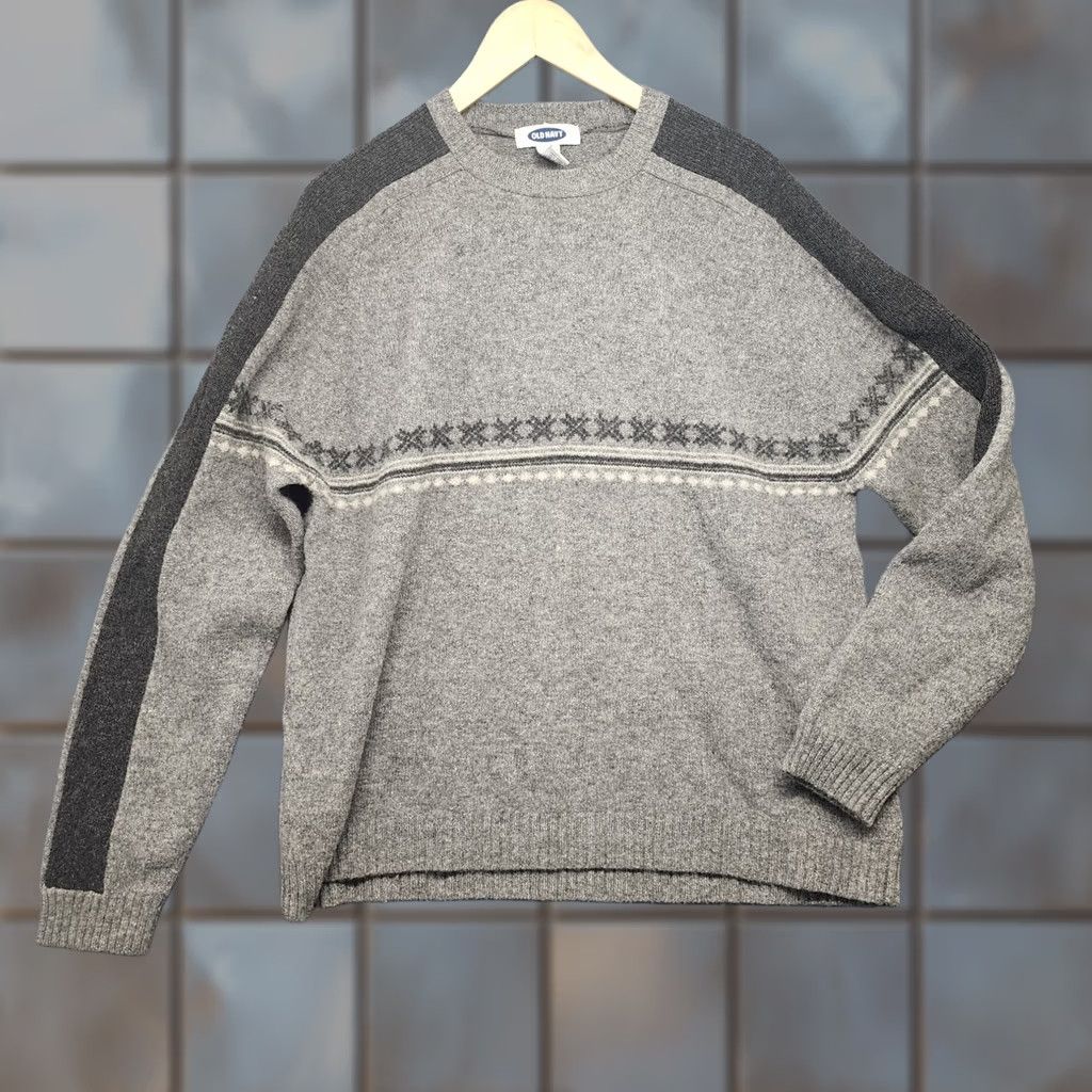 Old Navy VINTAGE Old Navy Sweater Mens XL Grey 100% Lambswool Fair Isle Nordic 90s Y2K Size US XL / EU 56 / 4 - 1 Thumbnail