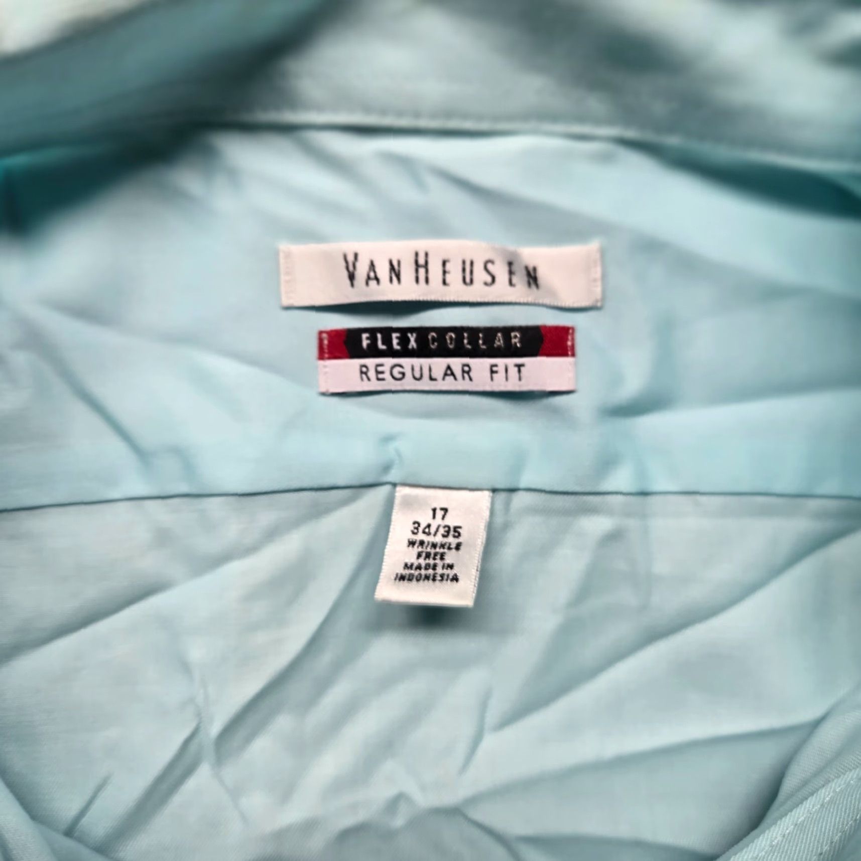 Van Heusen Van Heusen Shirt Dress Shirt Regular Blue 17 34/35 Mens 17-34/35 Stretch Solid Adult Long Sleeve Size 46R - 3 Thumbnail