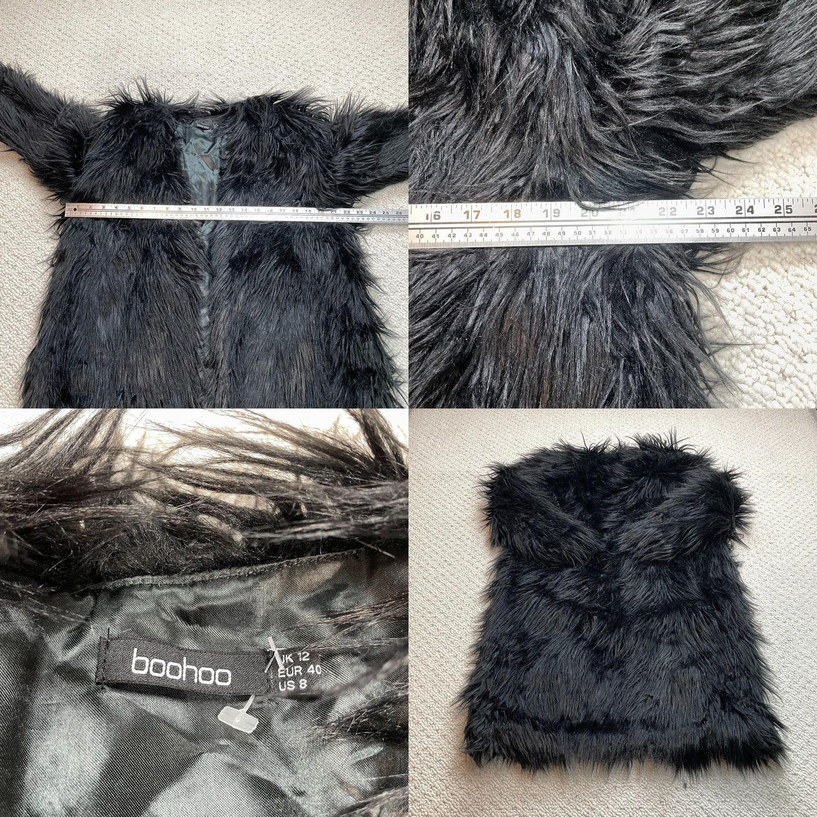 Boohoo VINTAGE Boohoo Faux Fut Coat Womens 8 Black Long Sleeve Fuzzy Soft Polyester Overcoat Size M / US 6-8 / IT 42-44 - 8 Thumbnail