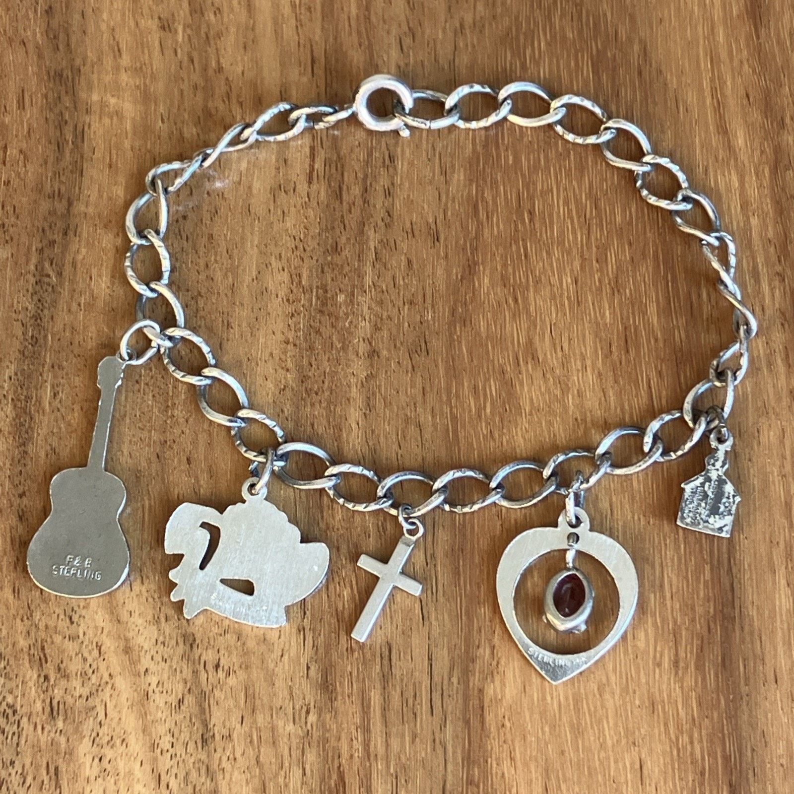 Other Vtg Sterling Silver Religious Charm Bracelet 1940s Music Size ONE SIZE - 9 Thumbnail